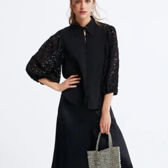 Zara | Tops | Zara Black Contrasting Lace Top Blouse S | Poshmark Zara | Tops | Zara Black Contrasting Lace Top Blouse S | Poshmark